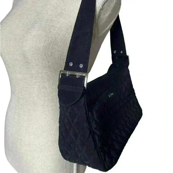 Vera Bradley Vintage Black Shoulder Bag with Unique Wide Buckle Strap EUC - Picture 5 of 6